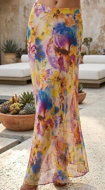 Lagana maxi suknja sa cvetnim akvarel printom - Kroj: duga, lepršava