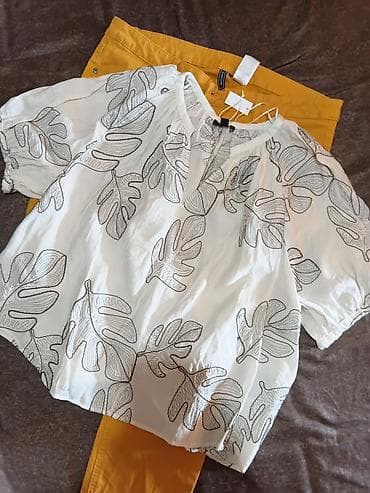 jeans marka: Ženski set: lagana bluza + pantalone - Bluza: bela, širokog kroja, od — 1