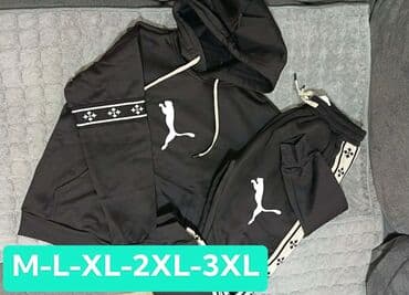 Džemperi: Crni komplet trenerke: dukserica sa kapuljačom i donji deo sa — 1