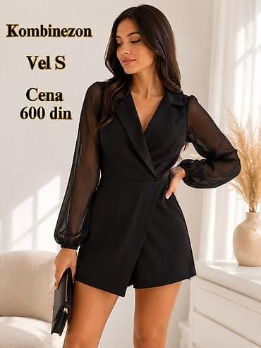 svečani kompleti: Elegantni crni ženski kombinezon – veličina S. - Kroj: kratki — 1