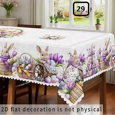 sobe za devojcice: Uskršnji stolnjak sa štampom zeka, jaja i prolećnog cveća - — 3