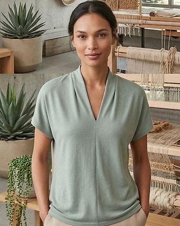 Women's Clothing: Ženska majica sa kratkim rukavima i V-izrezom - Model: ležerna majica — 1