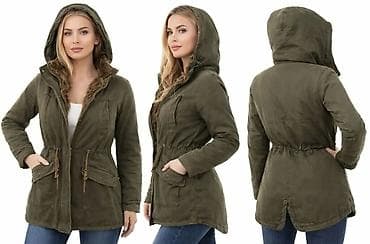 parka jakne: Ženska parka jakna sa kapuljačom – maslinasto zelena - Kroj do — 2
