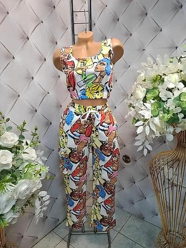 Suknje: Trodelni ženski set sa šarenim printom strip/ilustracija - Gornji deo — 2