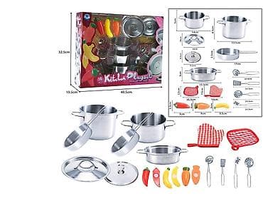 Kids' Kitchens: Šifra proizvoda: 32 Set metalnih šerpica sa priborom i povrćem – — 1
