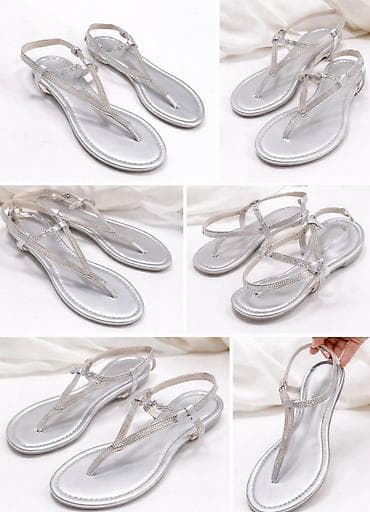 tirkizne sandale: Srebrne ženske ravne sandale sa trakama ukrašenim cirkonima. - — 3