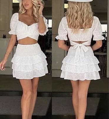 kivi boja: Komplet crop top i mini suknja od pamučne čipke. - Gornji deo: kratki — 5