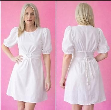 Belo mini haljina sa puf rukavima i ukrasnom šnalom u struku - Kroj na lalafo.rs Belo mini haljina sa puf rukavima i ukrasnom šnalom u struku - Kroj