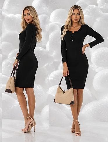 Crna ženska haljina – pripijeni kroj, midi dužina - Elegantna crna