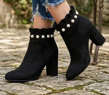 riker cizme: Damske elegantne ankle čizme na blok petu - Boja: crna - Materijal — 1