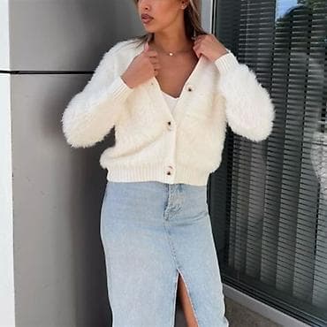 mantil xl: Ženski plišani kardigan sa dugmadima - Model: kratki kardigan na — 3