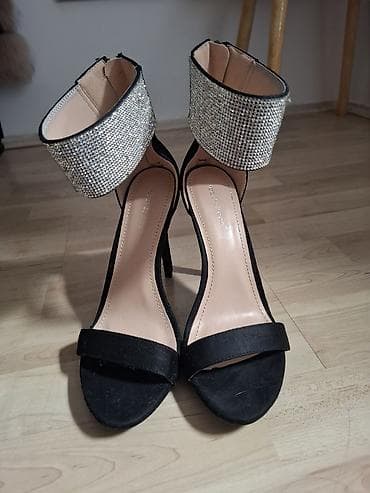 sandale animal print: Elegantne ženske sandale na štiklu - Boja: crna sa srebrnim, sjajnim — 3
