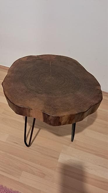 ormarici za decu: Unikatni klub sto od punog orahovog drveta sa metalnim nogama - — 1