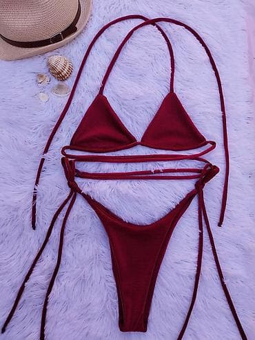 kupaći za debele žene: Dvodelni kupaći kostim – bordo - Model: trokutasti gornji deo sa — 4
