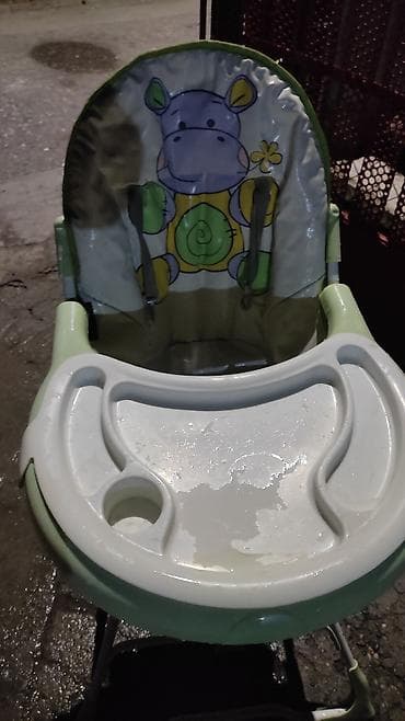 polovne ugaone garniture beograd: Visoka stolica za hranjenje bebe/decu - Boja: zelena/bela sa printom — 4