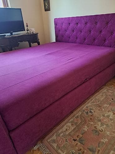 Tapacirani bračni krevet – ljubičasti baršun - Dimenzije ležajne