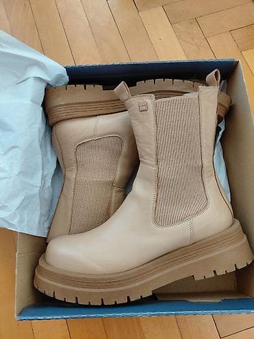 Ženske kožne gležnjače – bež - Model: Chelsea gležnjače sa elastičnim