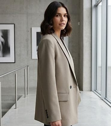 ženski kompleti sako i pantalone: Ženski blejzer u bež/tape nijansi, minimalističkog kroja. - Krojen — 1