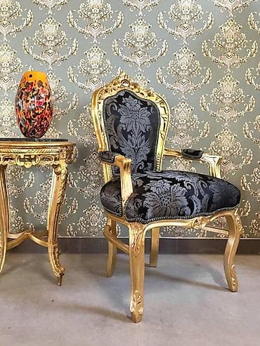 stolica za hranjenje ikea: Barokna stolica sa rukonaslonima – pozlaćeni ram i luksuzna damastna — 1