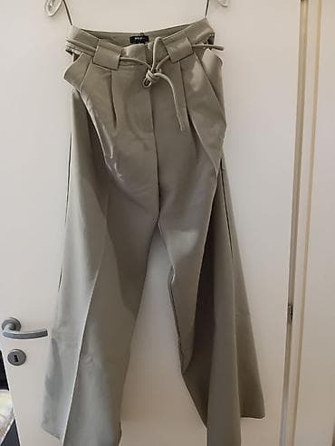 Ženske pantalone sa širokim nogavicama u bež/maslinasto-sivoj nijansi