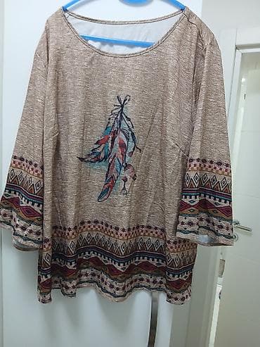 helanke push up: Ženska bluzica/tunika sa etno printom - Boja: melanž bež. - Print — 1