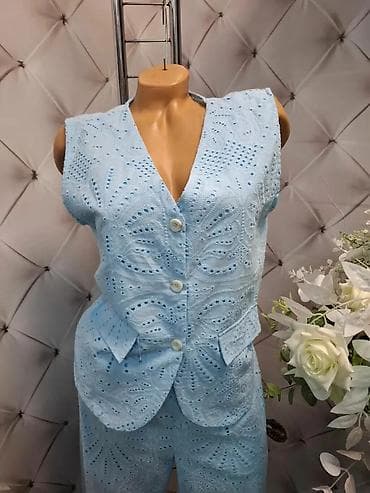 ps kombinezoni 2022: Damski komplet bez rukava – prsluk i pantalone od pamučne čipke — 4