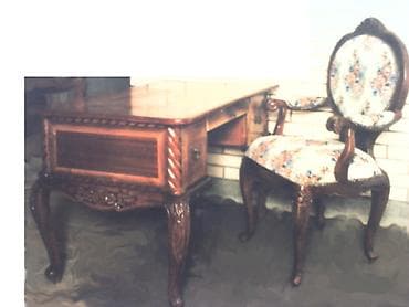 Stilski pisaći,radni,kancelarijski sto i stolica u duborezu,puno