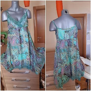 xiaomi rs: Lagana letnja haljina na bretele, lepršavog A-kroja. Tirkizno-zelena — 2