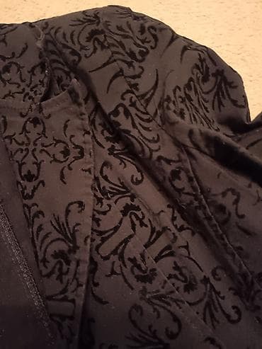 prada torba original cena: Crni ženski sako sa baršunastim damast dezenom - Elegantni crni sako — 2