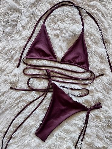 kupaci sa dubokim donjim delom: Dvodijelni bikini set – trouglasti top i gaćice sa vezivanjem sa — 6