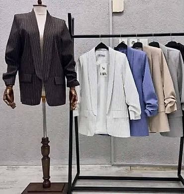 braon kaputi: Ženski blejzer sa prugama – elegantan, bez kopčanja - Kroj: ravna — 3