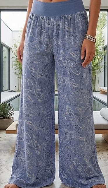 farmerke bez elastina: Ženske široke pantalone sa paisley dezenom - Materijal: meka, lagana — 1