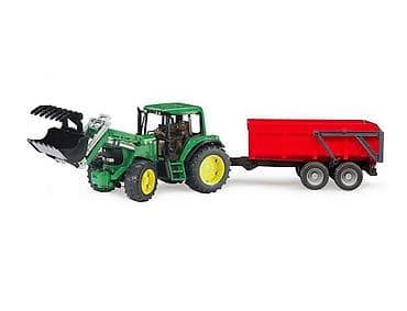 šlauf sa krovom: Bruder Traktor John Deere 6920 sa crvenom prikolicom (razmera 1:16) — 1