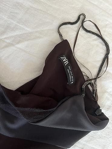 camel boja: ZARA haljina na tanke naramenice, asimetričnog kroja - Brend: ZARA - — 3