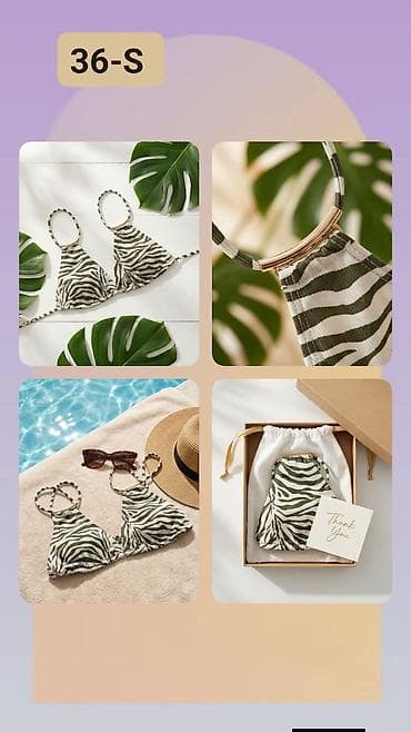 pantalone za plažu: Zebraste bikini gaćice i top – veličina 36-S - Gornji deo: trokutasti — 1