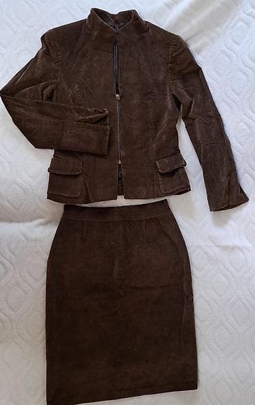 Overalls: Dvodijelni ženski komplet – braon somot - Materijal: somot — 1