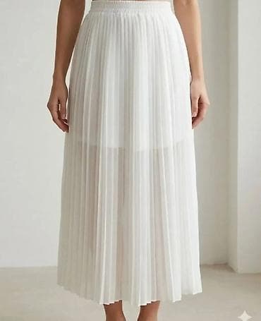 Bela plisirana midi suknja - Klasican A-kroj sa finim, gustim plisama