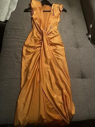 svecane sandale ravne: Elegantna duga haljina u boji zrele narandže,jednom obucena - Model — 2