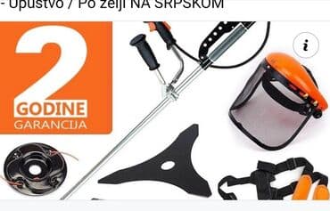 noz za kosacicu: Motor: dvotaktni, vazdušno hlađeni – Snaga: 5,2 Ks 3.8kw – Max obrtaj — 1