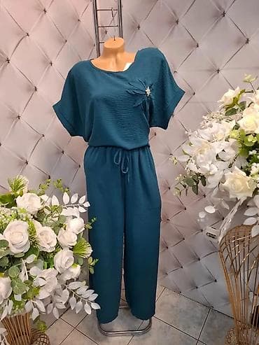 Overalls: Ženski komplet – bluzica i pantalone od lagane, rebraste tkanine - — 2