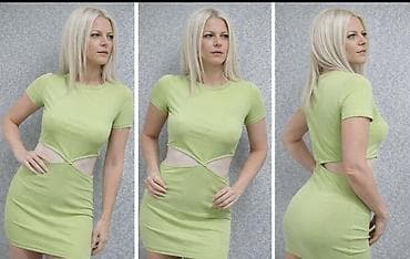 Headgear: Kratka zelena haljina sa izrezima na struku - Model: mini haljina — 1