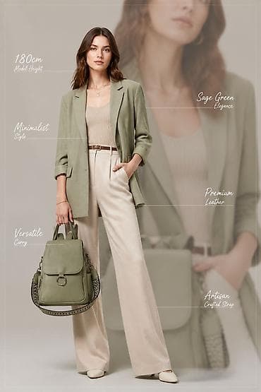 privezak ljubav vera nada: Ženski ruksak/torba – boja sage green - Materijal: premium koža u — 2