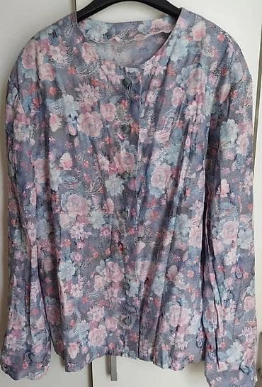 karirana kosula: Ženska blejzer sa cvetnim printom - Kroj: ravna silueta, okrugli — 1