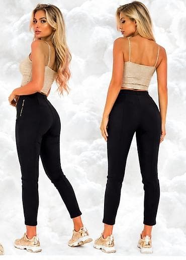 opposite ugg: Ženske slim fit pantalone – crne, sa zlatnim rajsferšlus detaljima - — 5