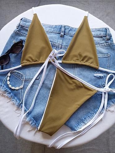 speed kupaci: Dvodijelni bikini set – maslinasto zeleni sa belim detaljima - Gornji — 4