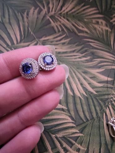 kroksice sa cirkonima: Naušnice sa plavim kamenjem i pavé cirkonima - Tip: ženske naušnice – — 1