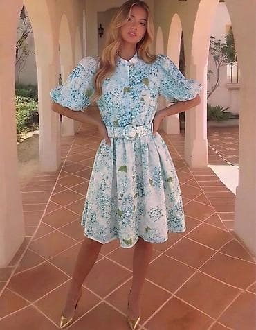 pantalone xs: Romantična midi haljina sa floralnim printom i naglašenim strukom 3300 — 4
