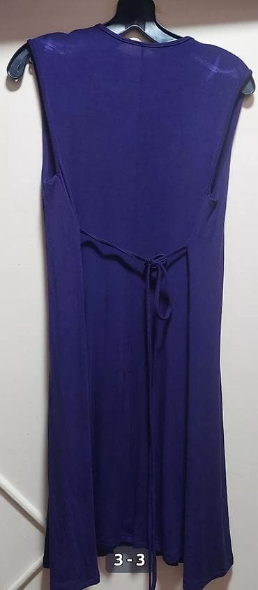 kompleti ženski: Ljubičasta ženska haljina bez rukava - Kroj: A-linija, lepršava, midi — 3