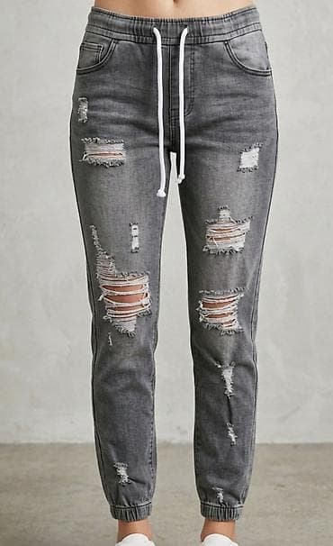 Ženske sive trenerka-farmarke (jogger jeans) sa poderotinama - Kroj