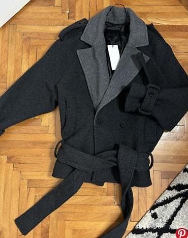 jakne fly: ZARA kratki kaput s dvorednim kopčanjem i pojasom M veličina,skinuta — 3